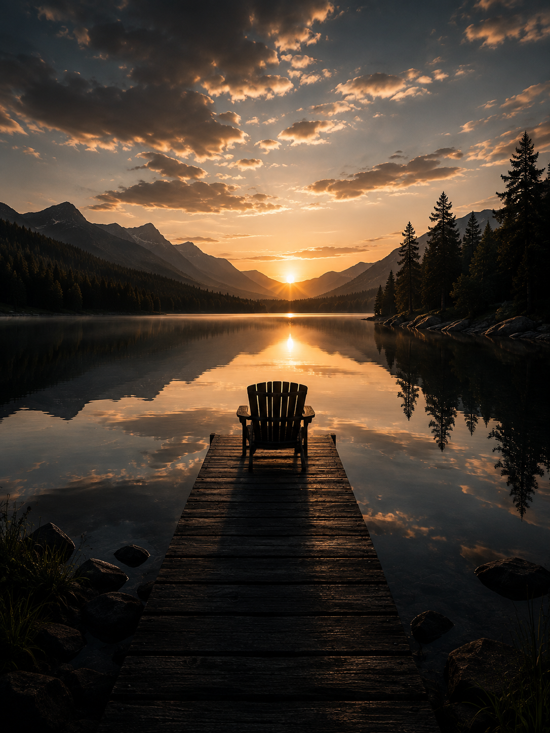 Lake at sunrise — reflection and stillness
